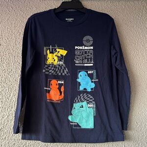 Old Navy Navy Blue Pokemon Graphic Long Sleeve Shirt Boys Size large 10/12